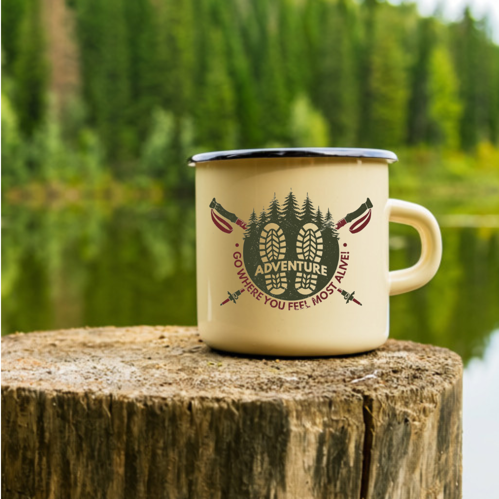 Go Where You Feel Most Alive" Vintage Camping Enamel Mug
