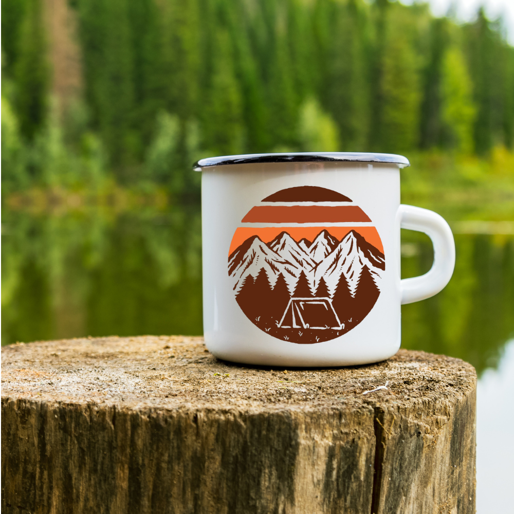 Retro Mountain Tent Camping Enamel Mug