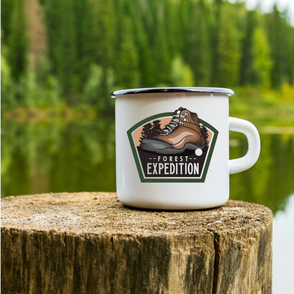 Forest Expedition" Vintage Hiking Boot Enamel Mug