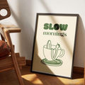 Slow Mornings" Retro Coffee Typography Framed Wall Art Poster