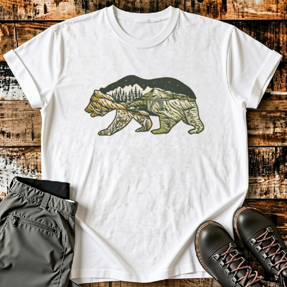 Unisex Grizzly Bear Mountain Landscape Outdoor T-Shirt