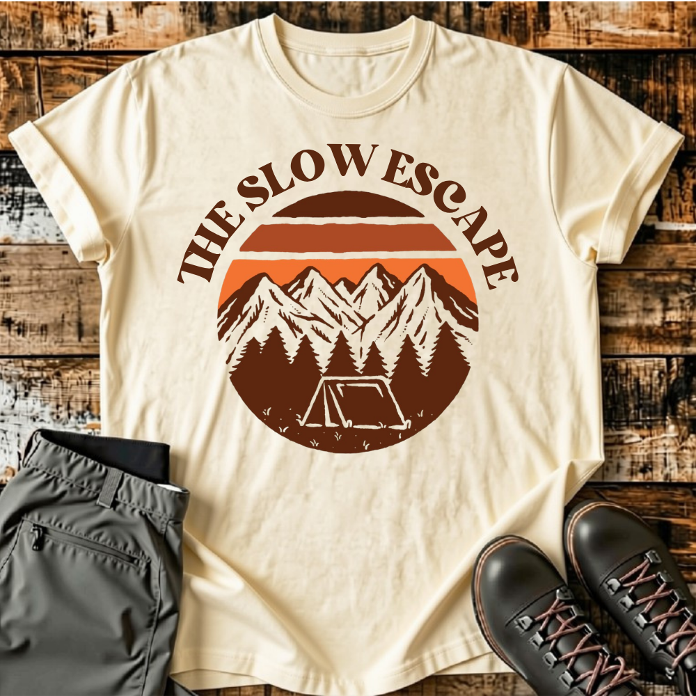 Unisex "The Slow Escape" Retro Mountain Camping T-Shirt