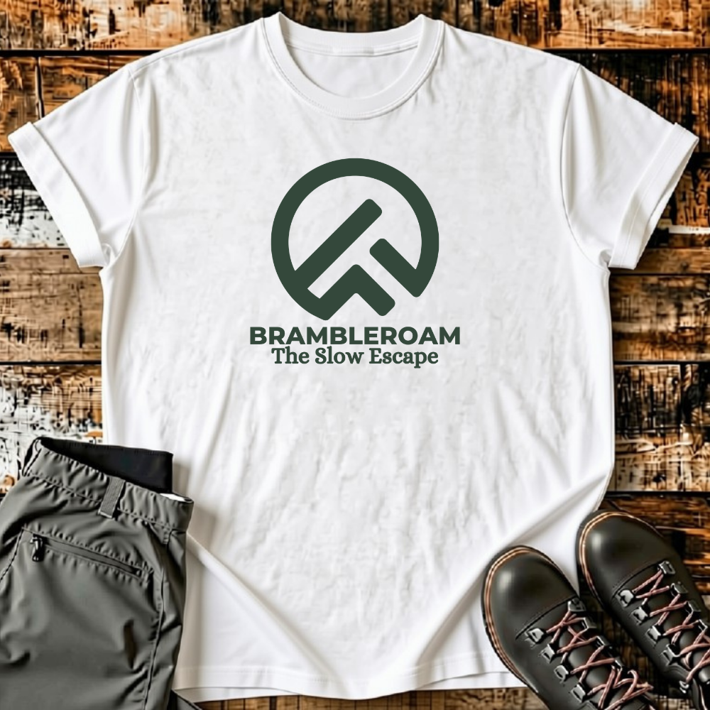The Slower Escape - BrambleRoam Brand Unisex White T-shirt